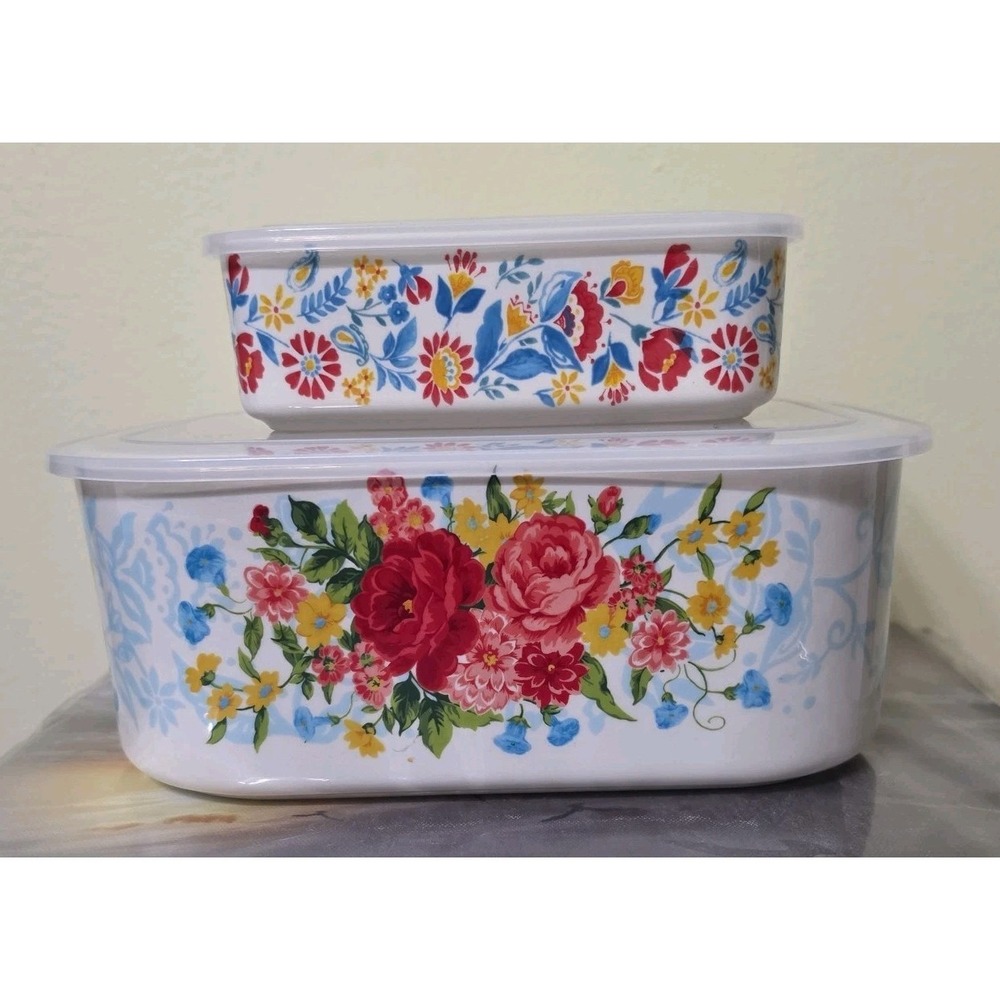 Pioneer Woman Spring Bouquet 4-piece Stoneware Storage Set Floral Design